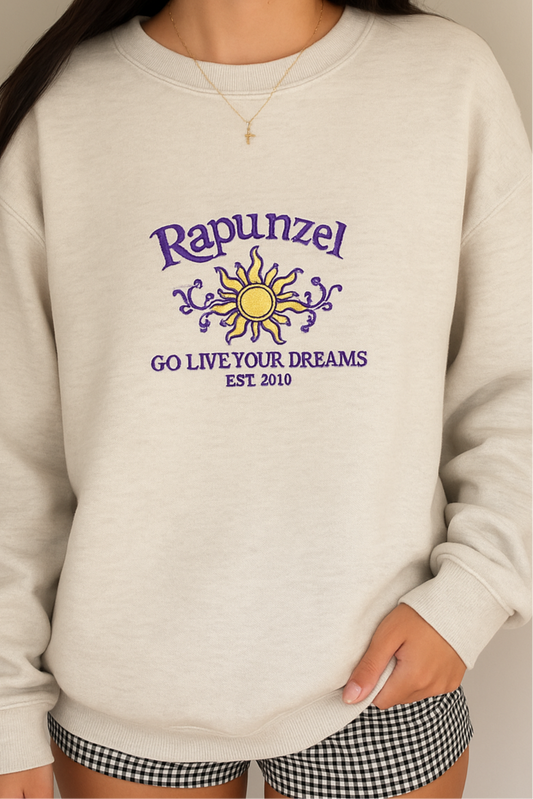 Go Live Your Dreams
Rapunzel-inspired embroidered sweatshirt