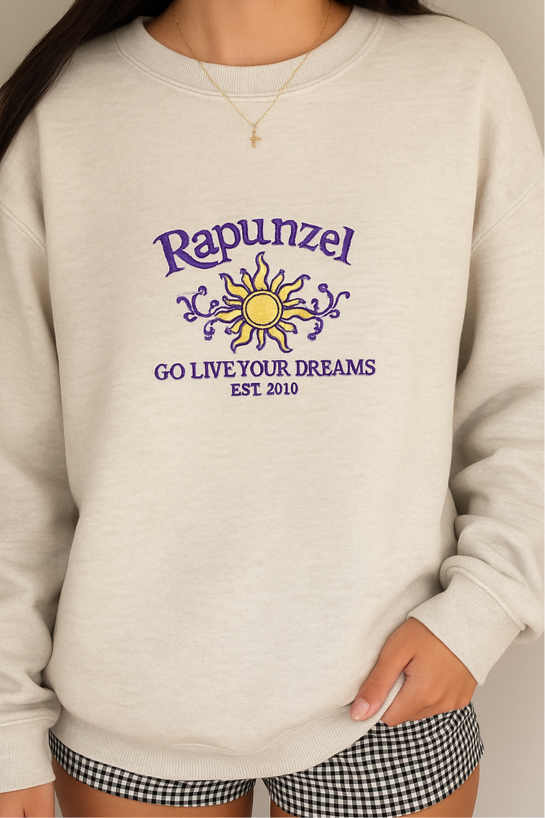 Go Live Your Dreams
Rapunzel-inspired embroidered sweatshirt
